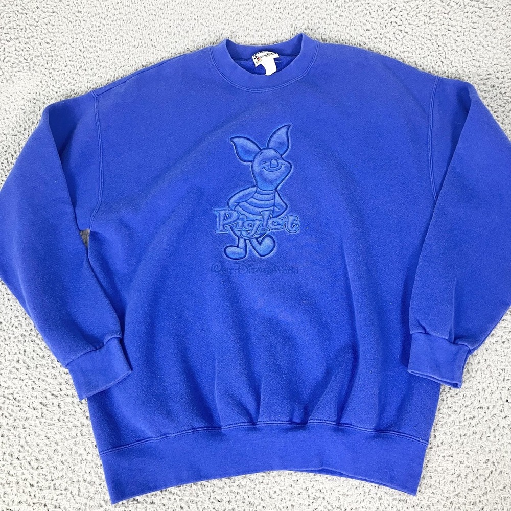 Vintage Walt Disney World Piglet Sweatshirt Mens XL Blue Fleece Pullover Cartoon